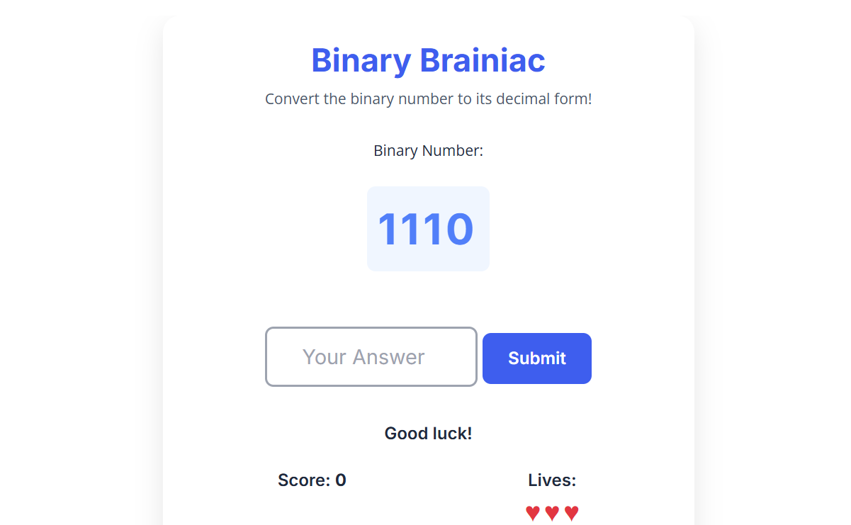 Binary braniac game